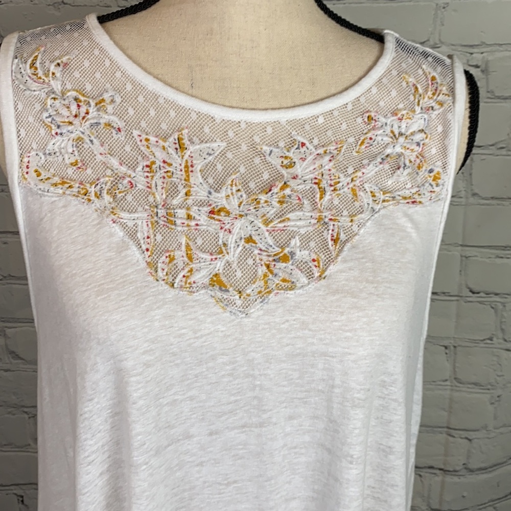 Lucky Brand Linen blend Coastal Embroidered Tank Top Blouse
